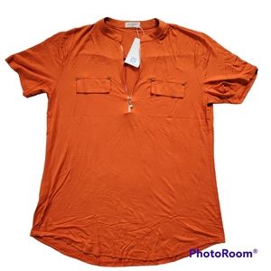 New bulotus Zip Neck Orange Women's Short Sleeve Tee 2XL